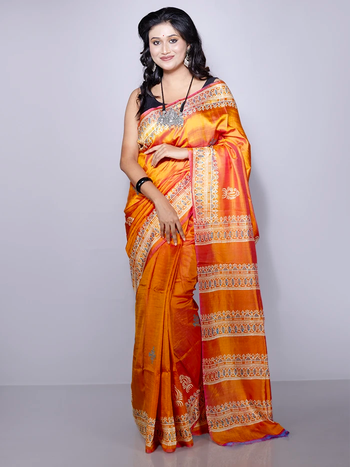 Par Anchal Buti Printed Bishnupuri Katan Silk Saree