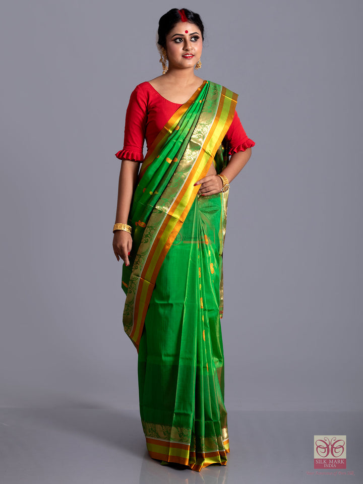 Dark green par anchal buti jacquard color garad silk saree