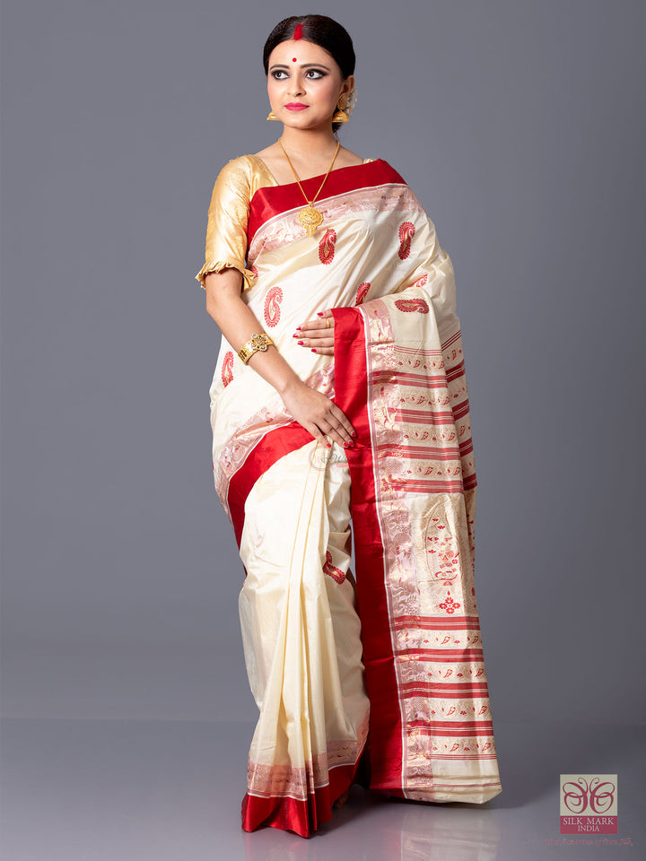 Red border kalka motif zari mina jacquard traditional garad silk saree