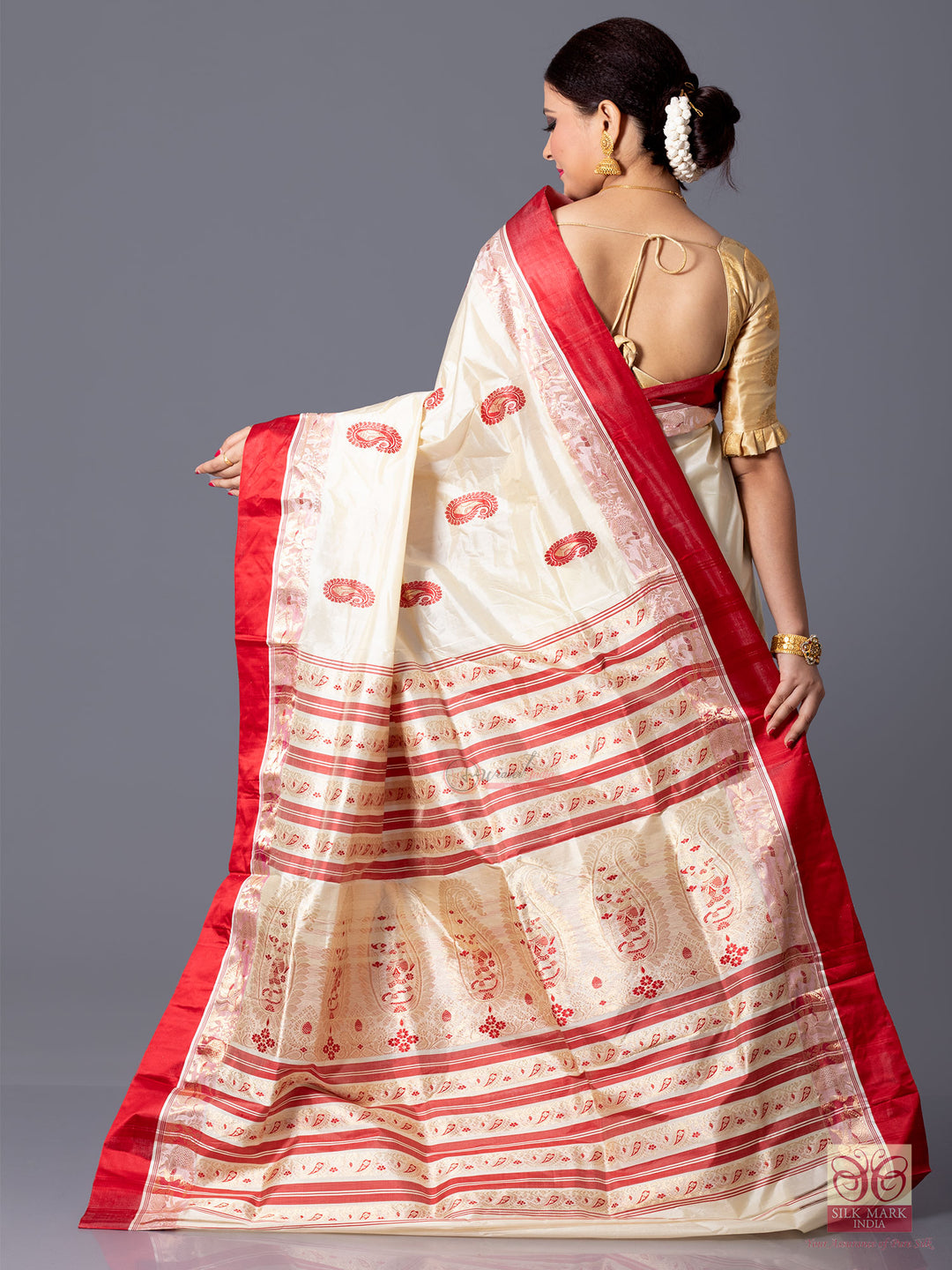 Red border kalka motif zari mina jacquard traditional garad silk saree
