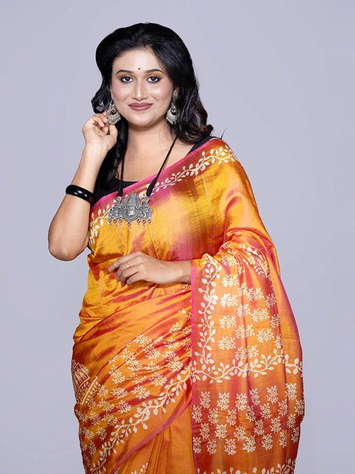 Par Anchal Buti Printed Bishnupuri Katan Silk Saree - WeaversIndia