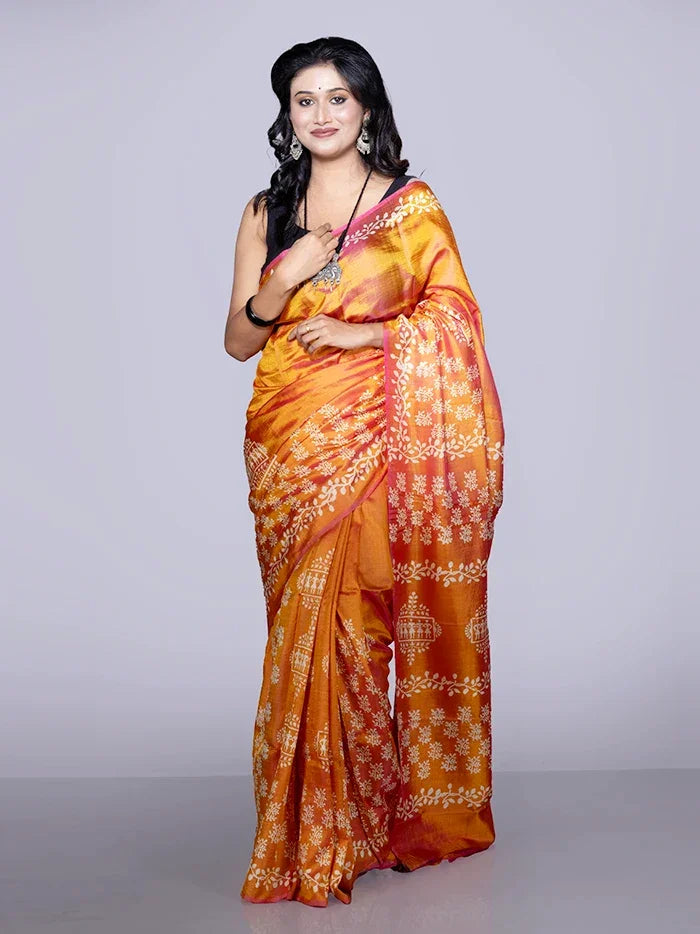 Par Anchal Buti Printed Bishnupuri Katan Silk Saree - WeaversIndia