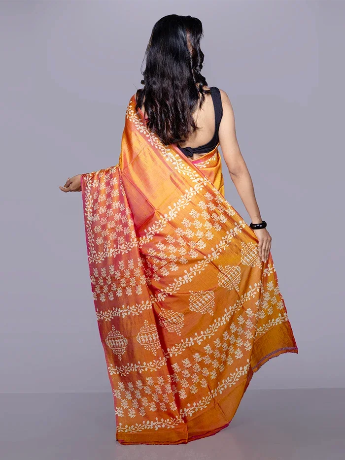 Par Anchal Buti Printed Bishnupuri Katan Silk Saree - WeaversIndia