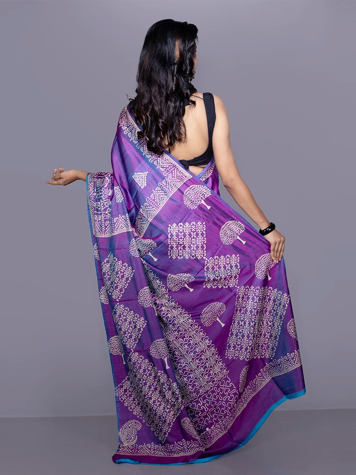 Purple Printed Bishnupuri Katan Silk Saree