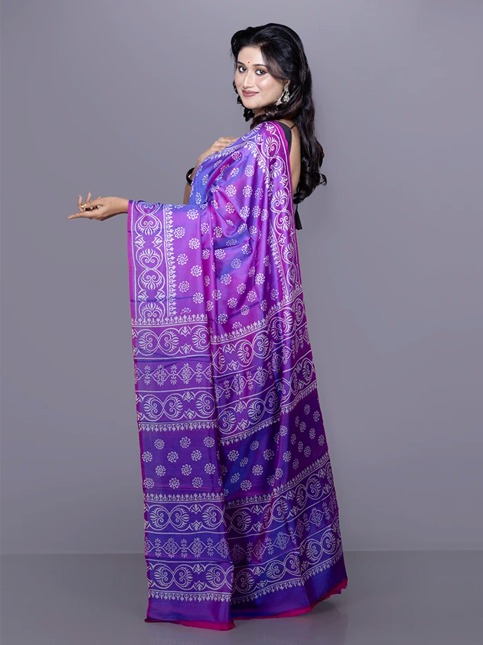 Purple Printed Bishnupuri Katan Silk Saree