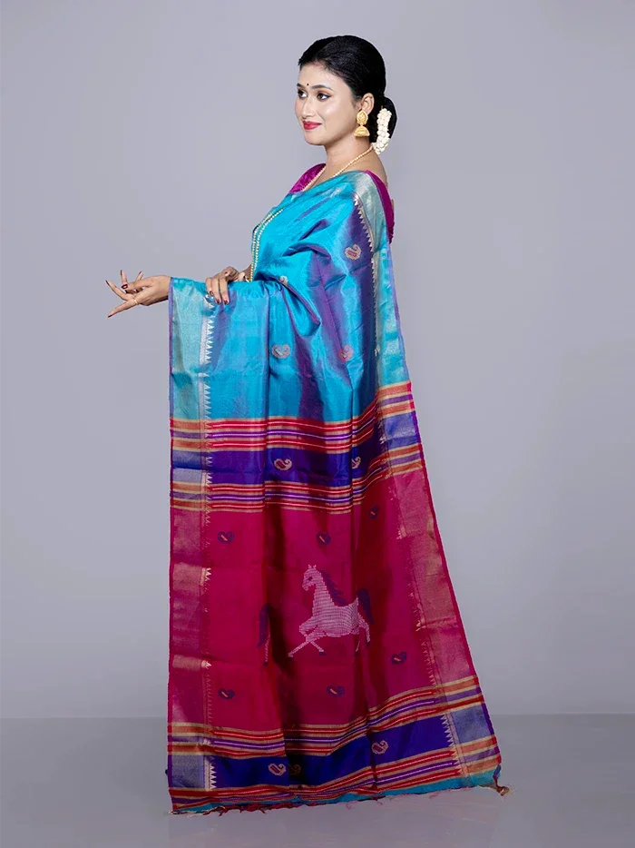 Par Anchal Buti Kalakshetra Silk Saree
