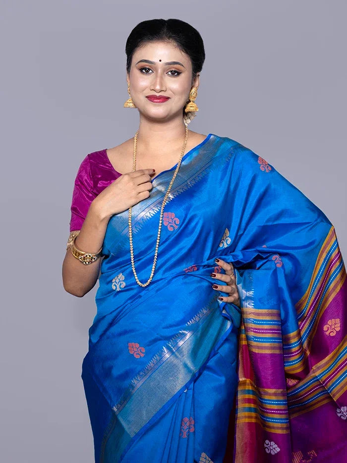 Blue Par Anchal Buti Kalakshetra Silk Saree