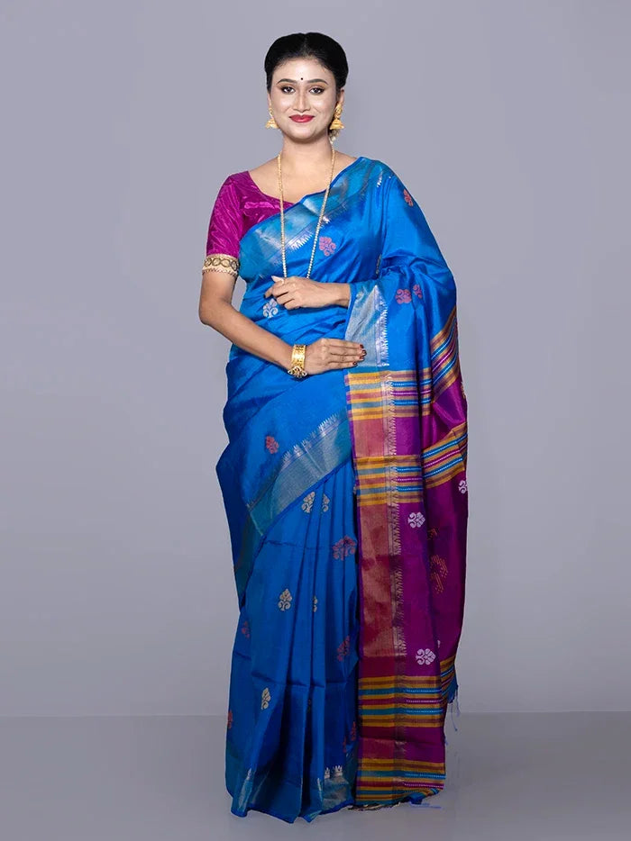 Blue Par Anchal Buti Kalakshetra Silk Saree