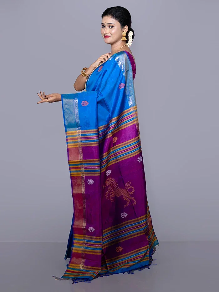 Blue Par Anchal Buti Kalakshetra Silk Saree