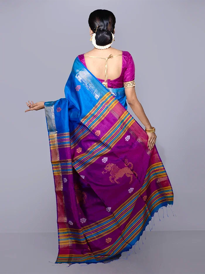 Blue Par Anchal Buti Kalakshetra Silk Saree