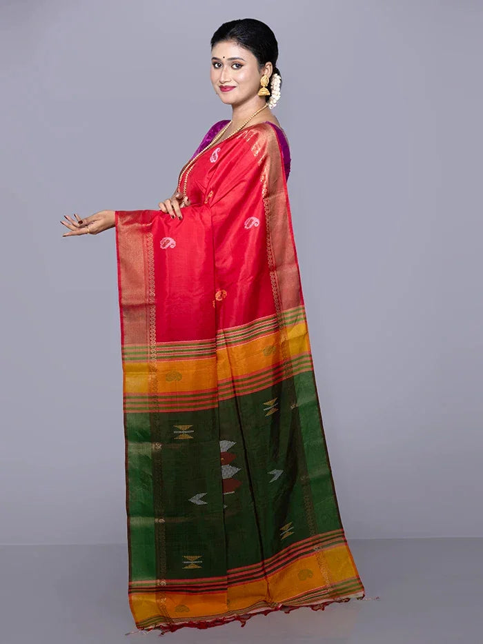 Red Par Anchal Buti Kalakshetra Silk Saree