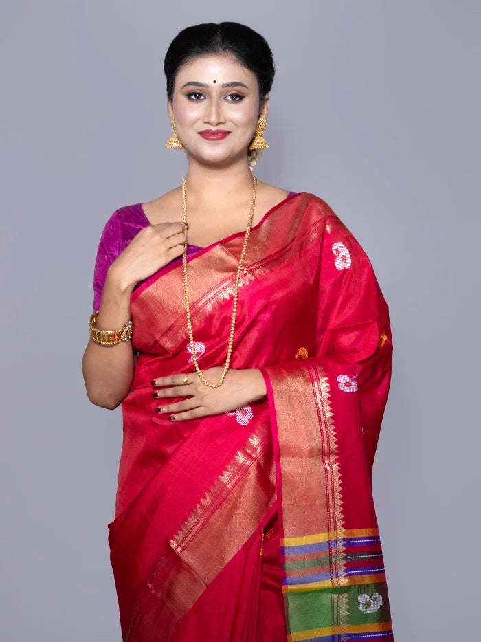 Red Par Anchal Buti Kalakshetra Silk Saree