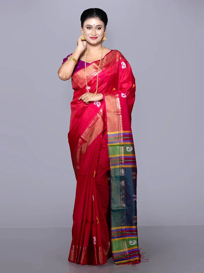 Red Par Anchal Buti Kalakshetra Silk Saree