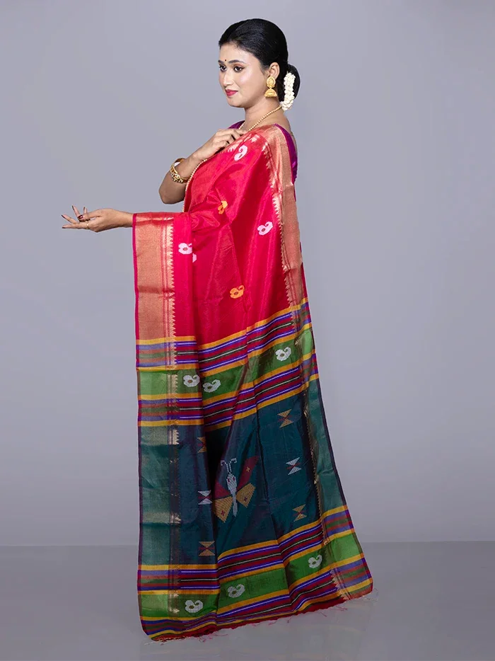 Red Par Anchal Buti Kalakshetra Silk Saree