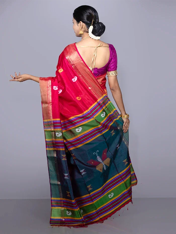 Red Par Anchal Buti Kalakshetra Silk Saree
