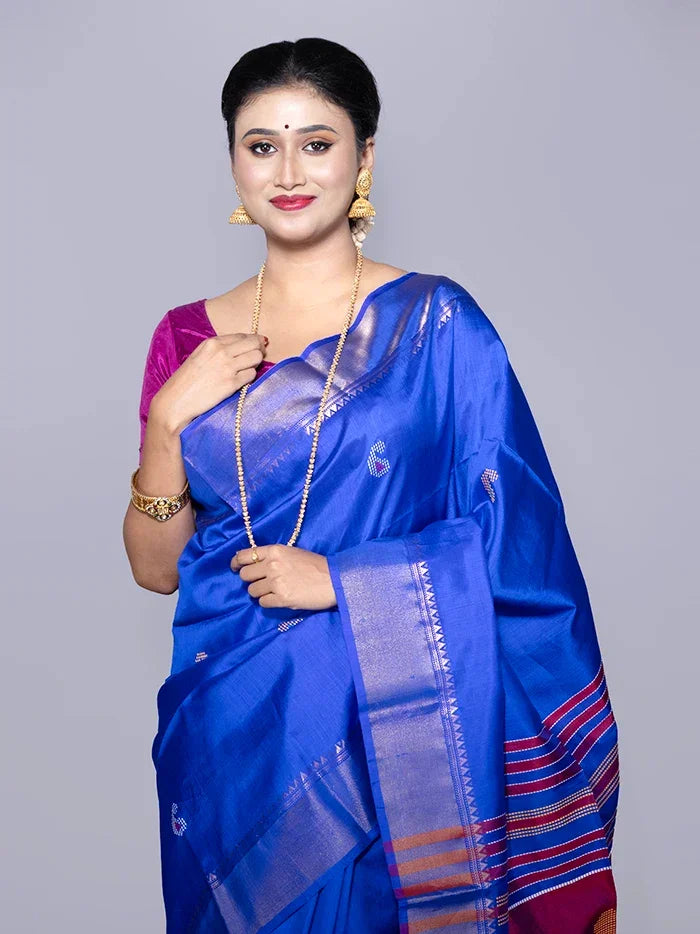 Blue Par Anchal Buti Kalakshetra Silk Saree