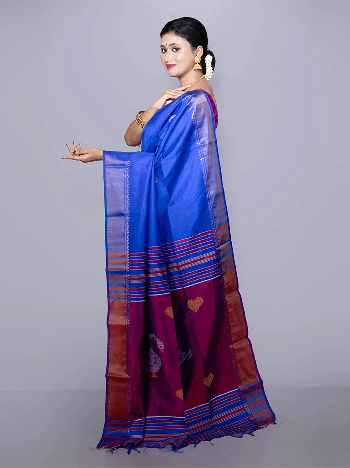 Blue Par Anchal Buti Kalakshetra Silk Saree