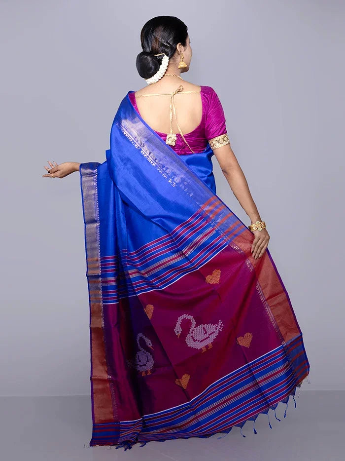 Blue Par Anchal Buti Kalakshetra Silk Saree