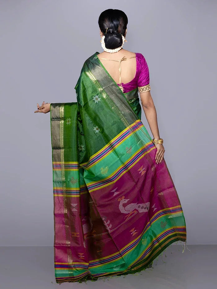 Green Par Anchal Buti Kalakshetra Silk Saree