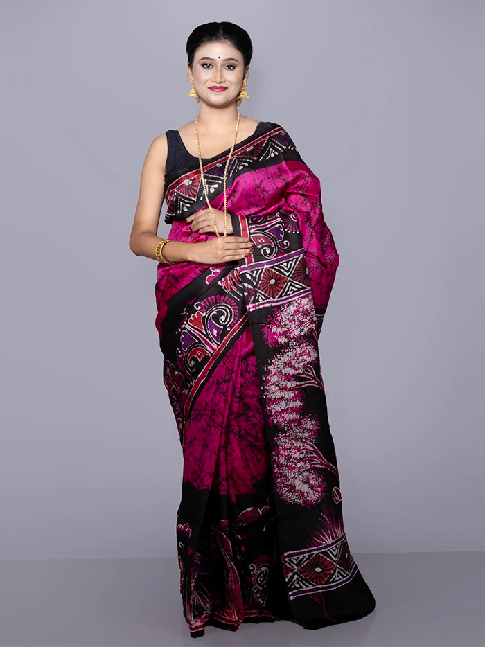 Allover Hand Batik Printed Murshidabad Silk Saree