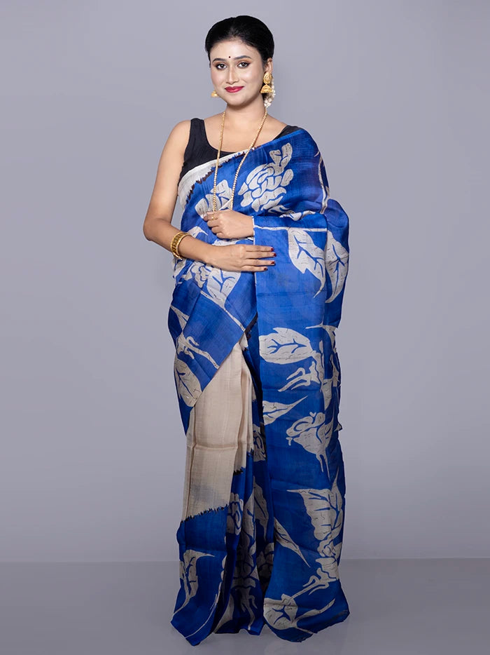 Par Anchal Hand Batik Printed Murshidabad Silk Saree