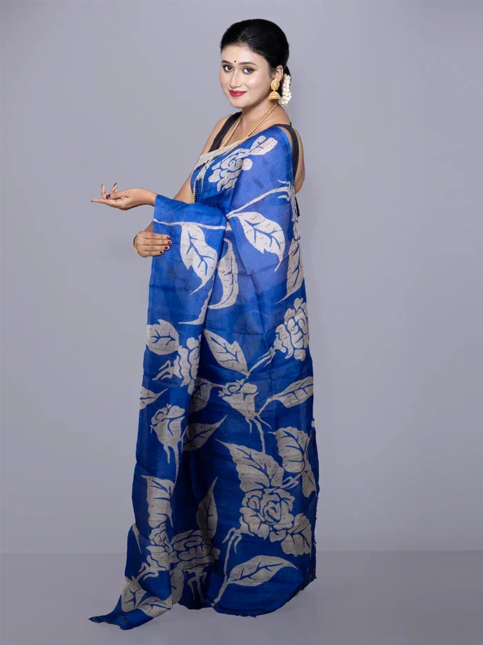 Par Anchal Hand Batik Printed Murshidabad Silk Saree - WeaversIndia