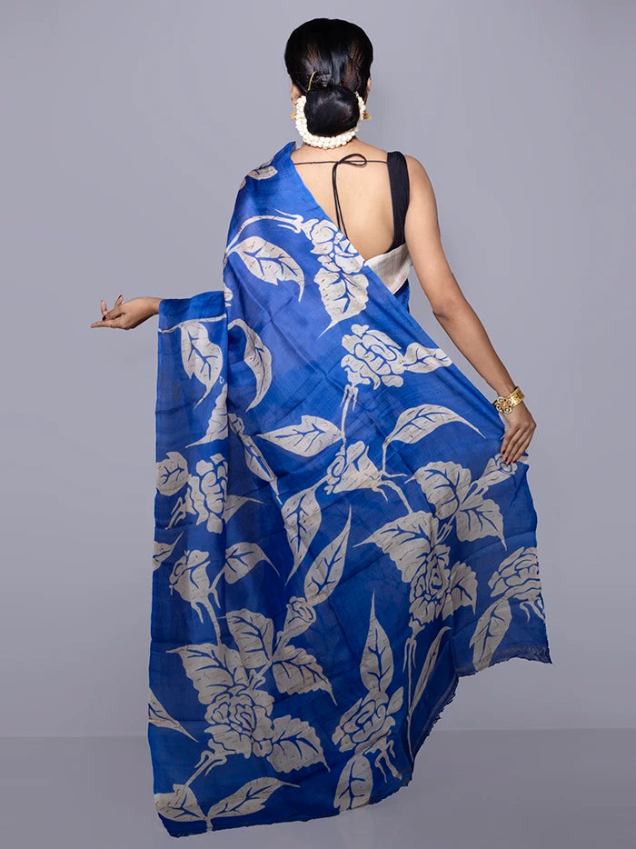 Par Anchal Hand Batik Printed Murshidabad Silk Saree