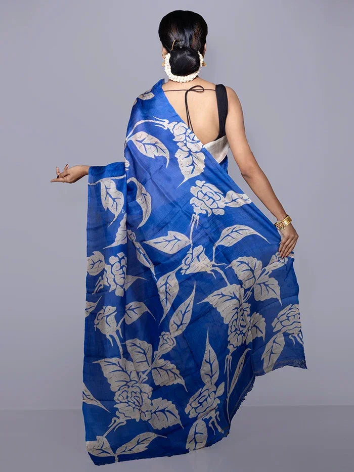 Par Anchal Hand Batik Printed Murshidabad Silk Saree - WeaversIndia