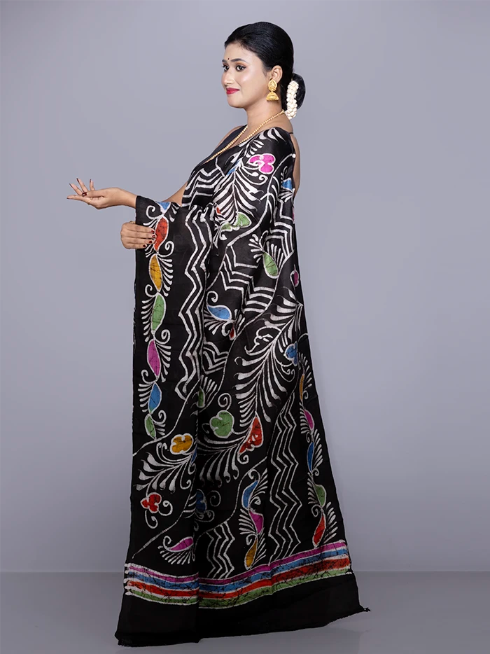 Allover Hand Batik Printed Murshidabad Silk Saree