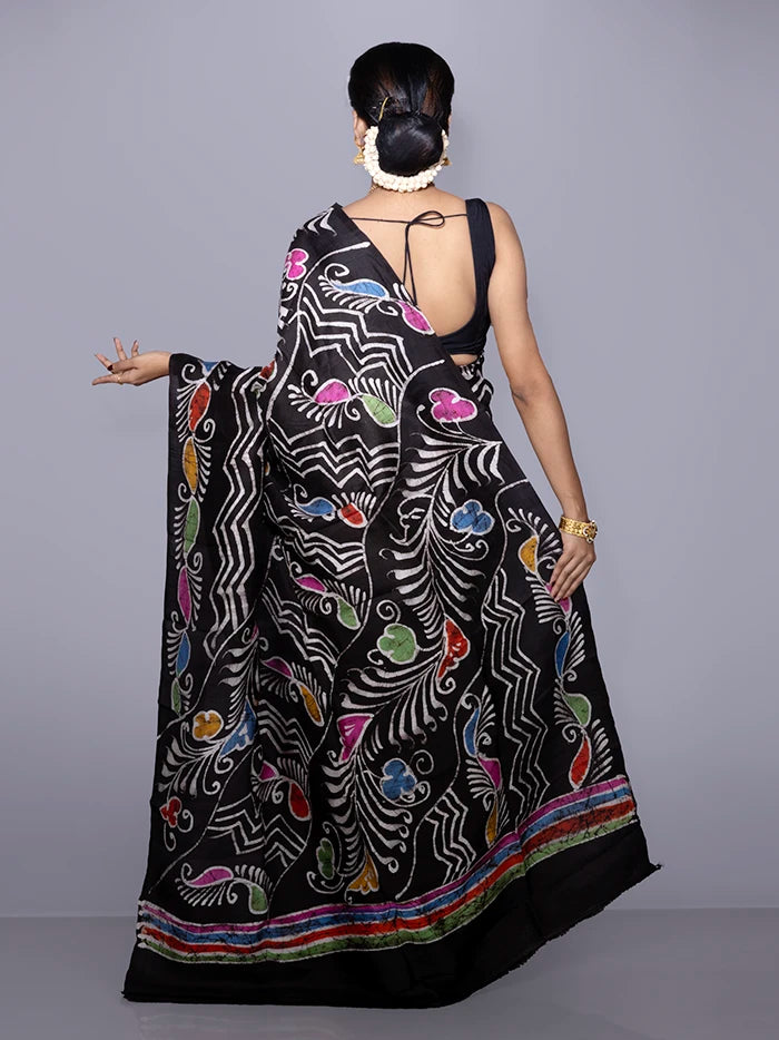 Allover Hand Batik Printed Murshidabad Silk Saree