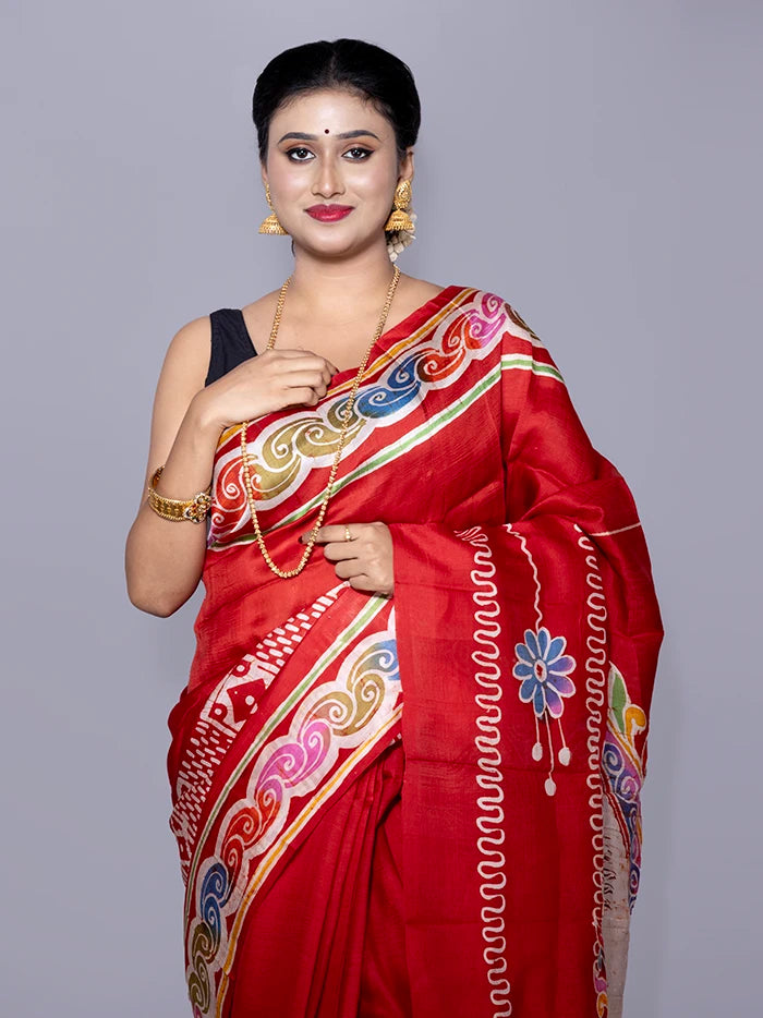 Par Anchal Hand Batik Printed Murshidabad Silk Saree