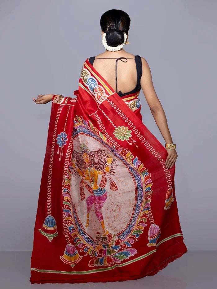 Par Anchal Hand Batik Printed Murshidabad Silk Saree - WeaversIndia