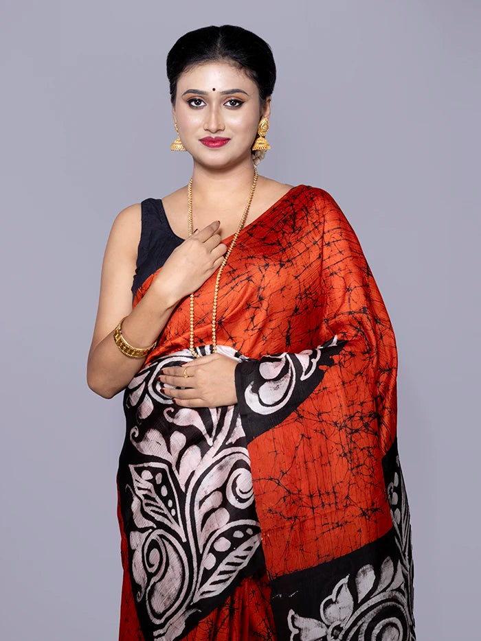Allover Hand Batik Printed Murshidabad Silk Saree