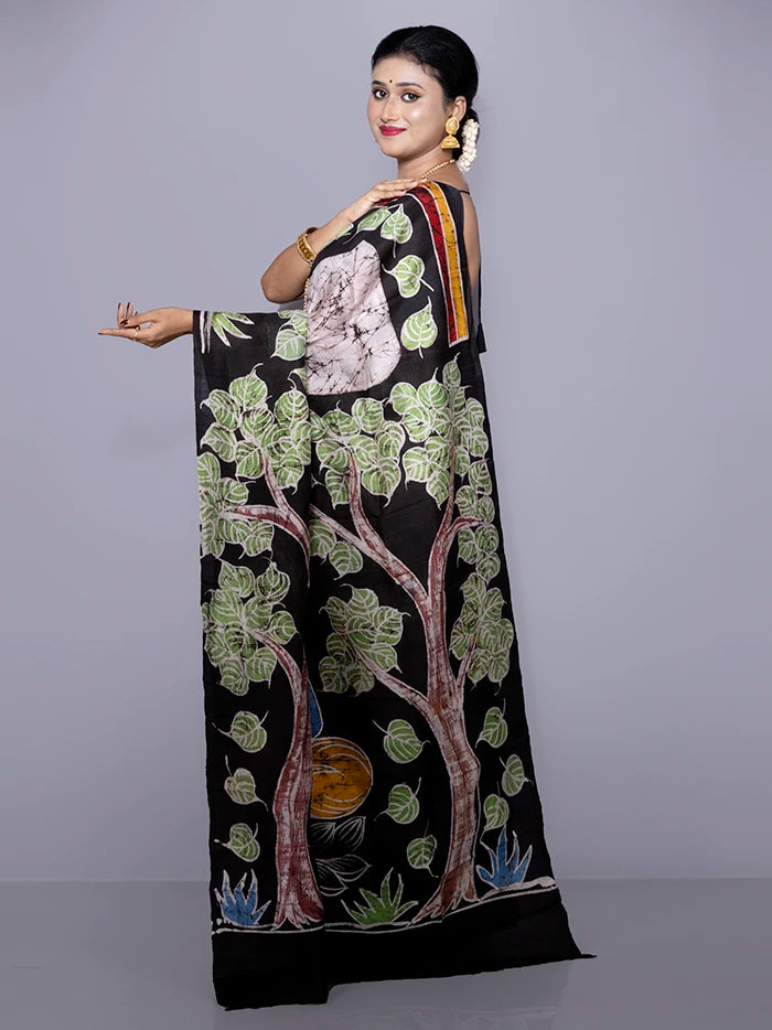 Allover Hand Batik Printed Murshidabad Silk Saree