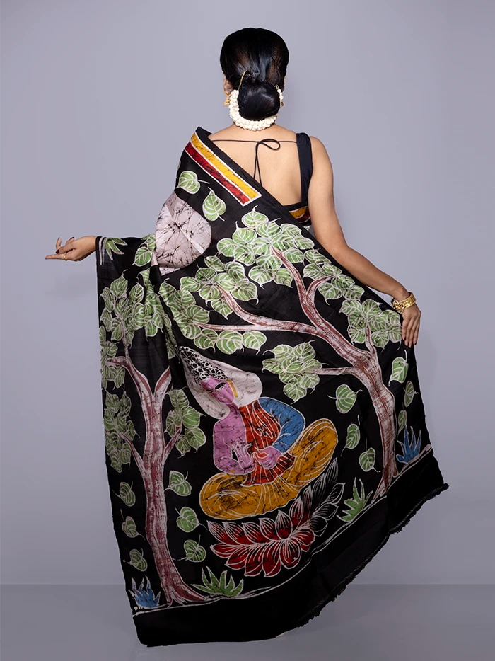 Allover Hand Batik Printed Murshidabad Silk Saree
