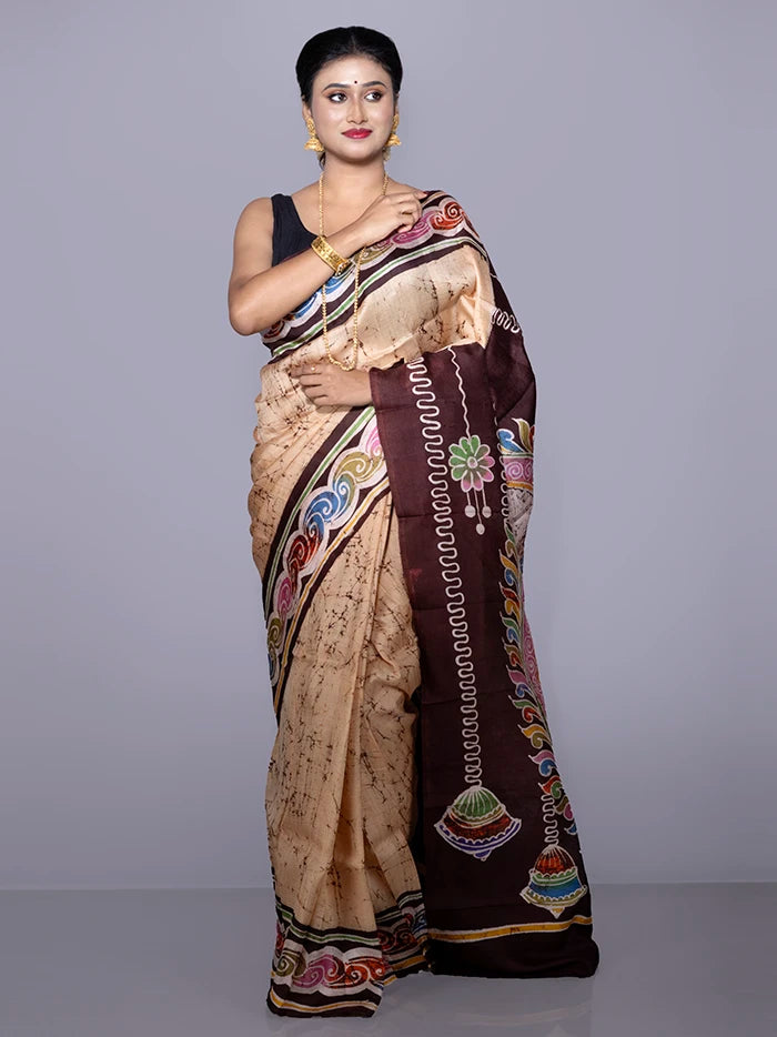 Allover Hand Batik Printed Murshidabad Silk Saree