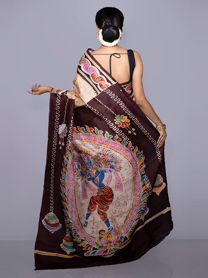 Allover Hand Batik Printed Murshidabad Silk Saree