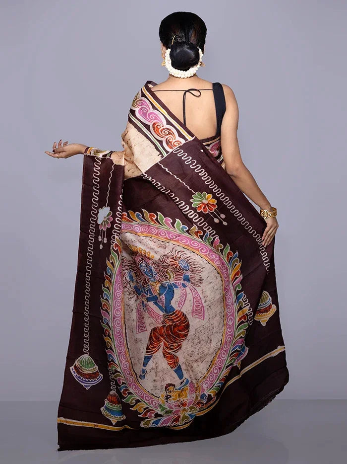 Allover Hand Batik Printed Murshidabad Silk Saree - WeaversIndia