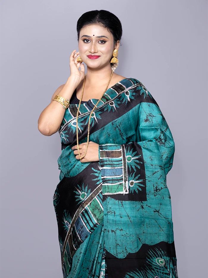 Allover Hand Batik Printed Murshidabad Silk Saree