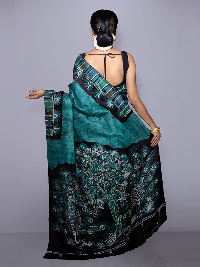 Allover Hand Batik Printed Murshidabad Silk Saree