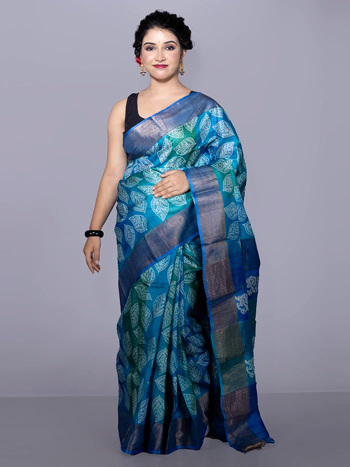 Allover Block Printed Tussar Silk Saree