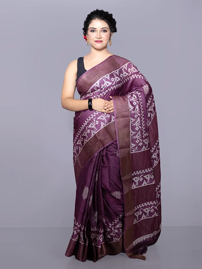 Par Anchal Buti Block Printed Tussar Silk Saree