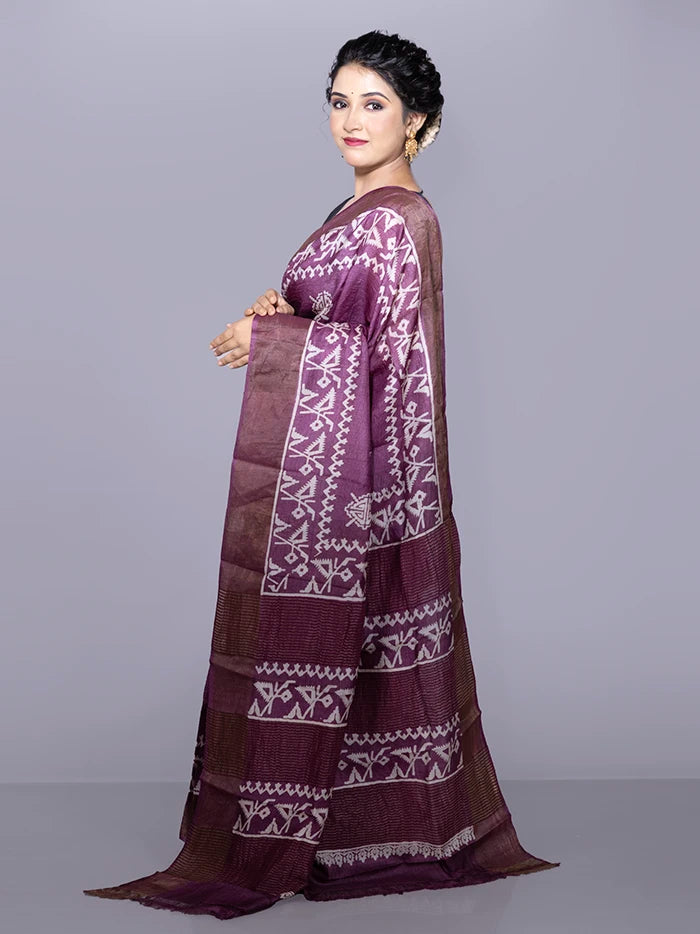 Par Anchal Buti Block Printed Tussar Silk Saree