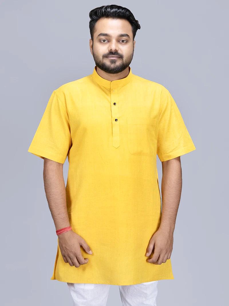 Yellow Handwoven Organic Cotton Men Kurta - WeaversIndia