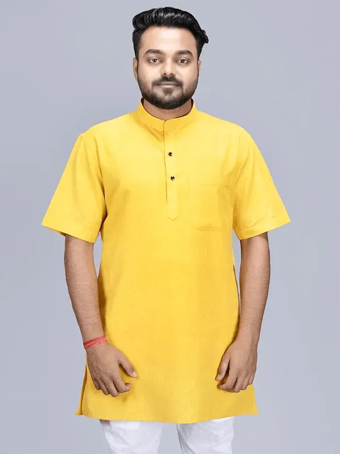 Yellow Handwoven Organic Cotton Men Kurta