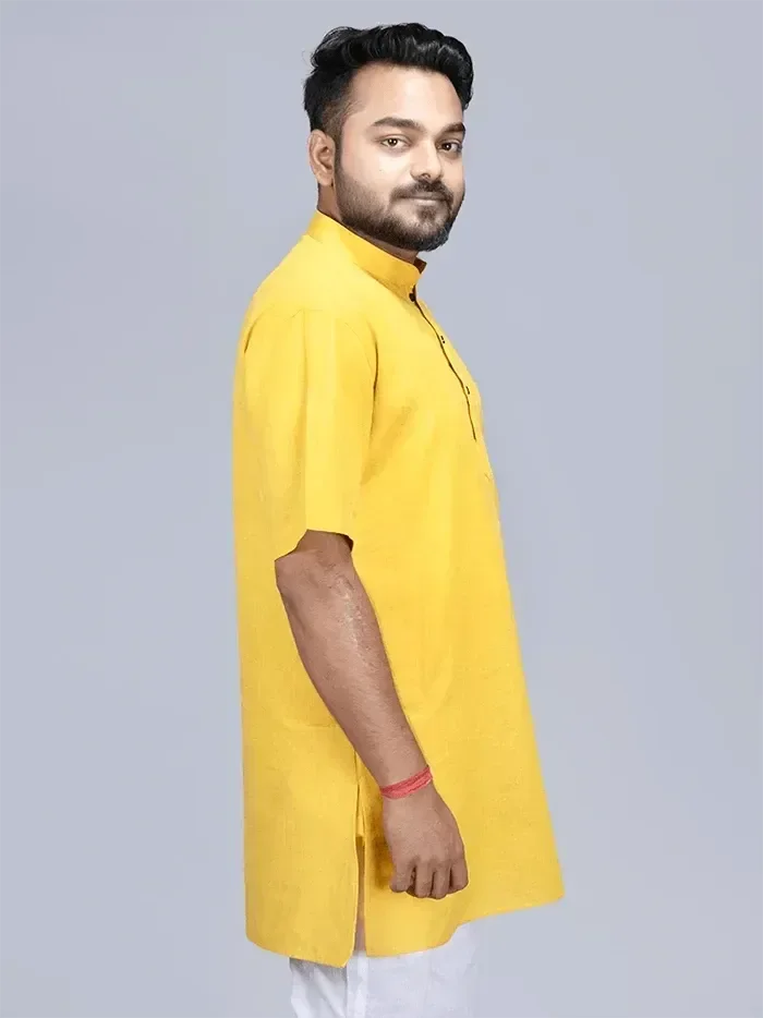Yellow Handwoven Organic Cotton Men Kurta - WeaversIndia