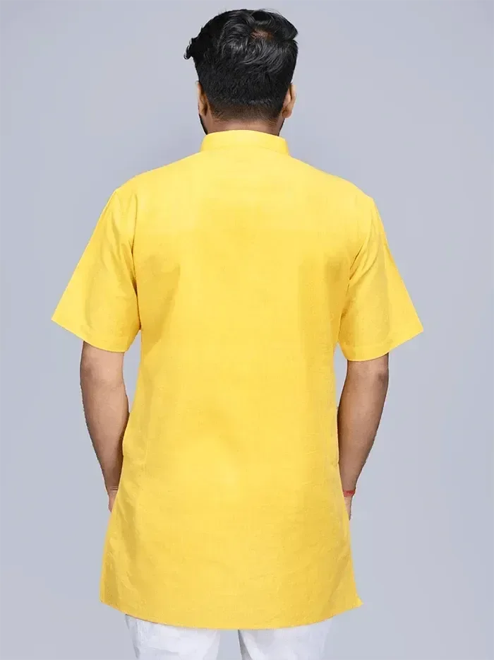 Yellow Handwoven Organic Cotton Men Kurta - WeaversIndia