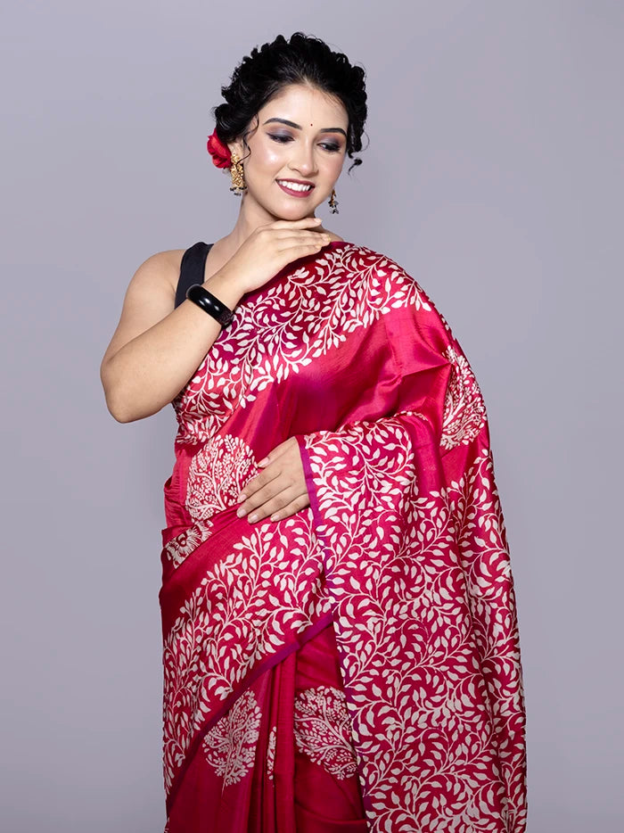 Par Anchal Buti Printed Bishnupuri Katan Silk Saree