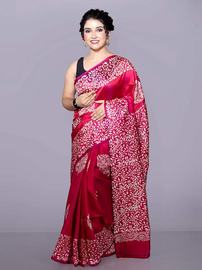 Par Anchal Buti Printed Bishnupuri Katan Silk Saree