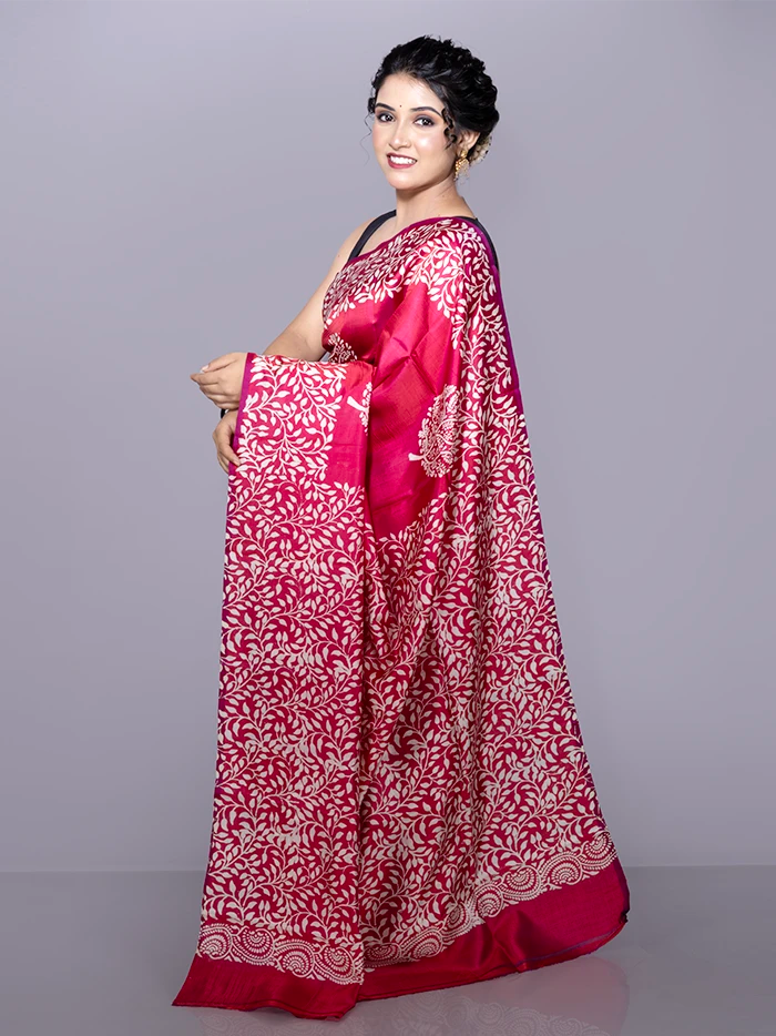Par Anchal Buti Printed Bishnupuri Katan Silk Saree